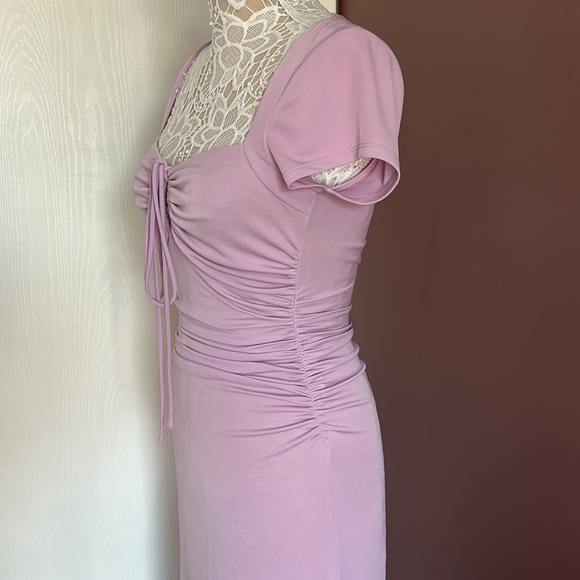 CINQ A SEPT Janis Square Neck Ruched Side Dress in Pale Iris - Picture 4 of 10